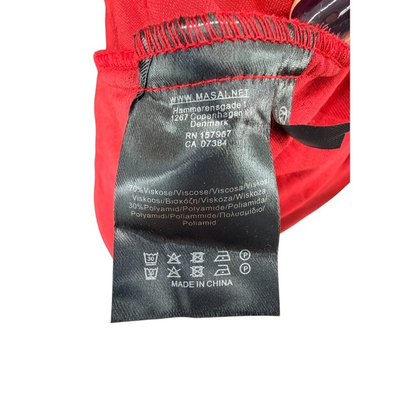 Masai Red Black Floral Velvet Midi Dress Long Sleeve Boho Chic Scandinavian‎ L - Picture 7 of 8